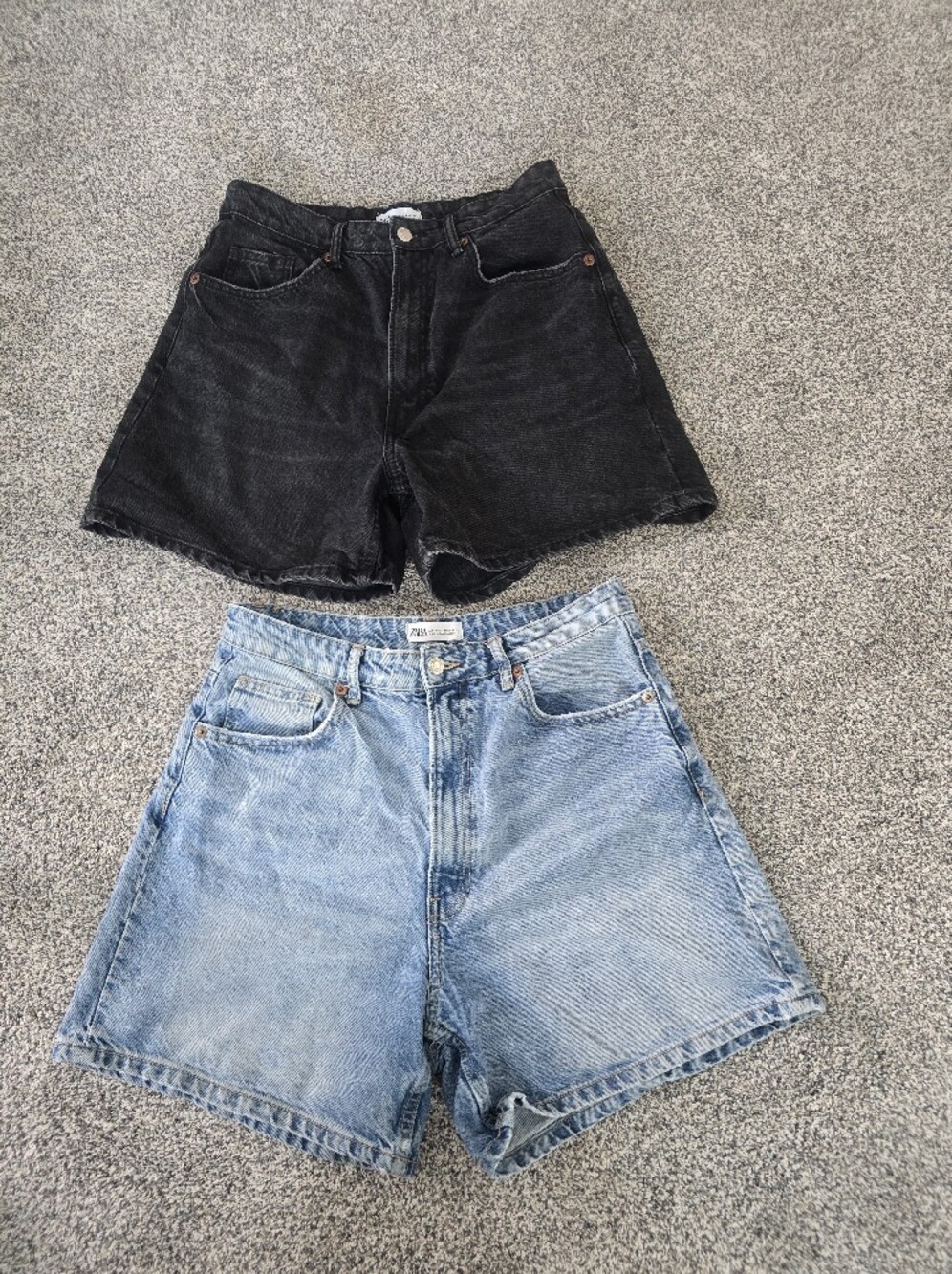 Zara High Rise Mom Jean Shorts Bundle Size 10 Blue Black Bermuda